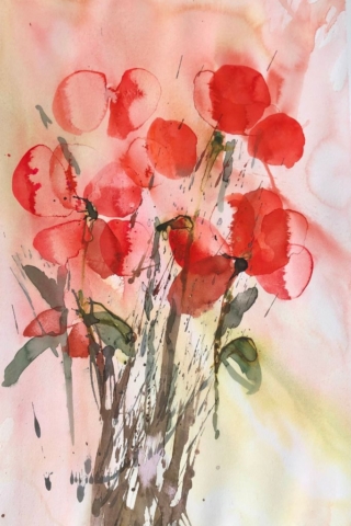 Blomst. 54x74 cm indrammet. 3000kr