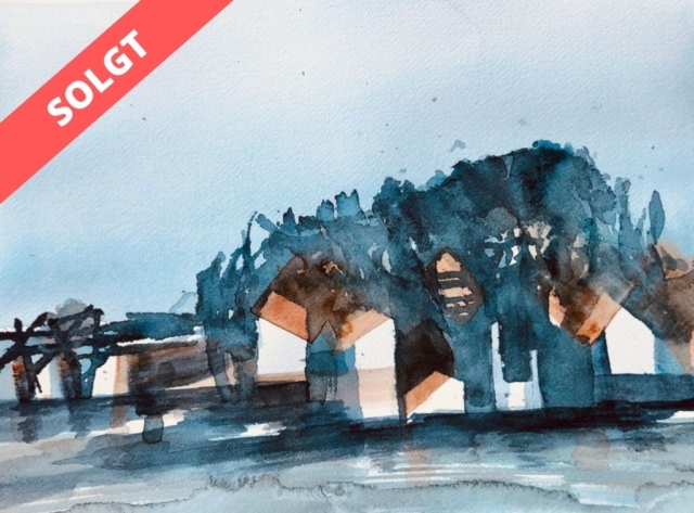 Landsby. 30x 40 cm. 2000 kr