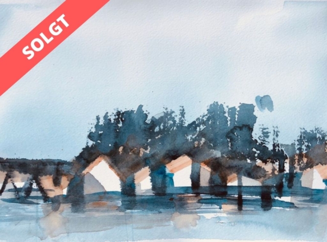 Landsby. 30x 40 cm. 2000 kr