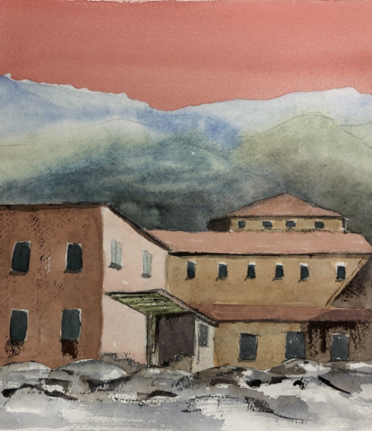 Ved Bjerget 600 kr (30x40 cm). Indrammet. Collage.