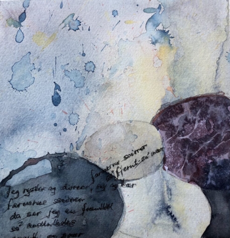 Rullesten med digt. 20x20cm. 1200kr