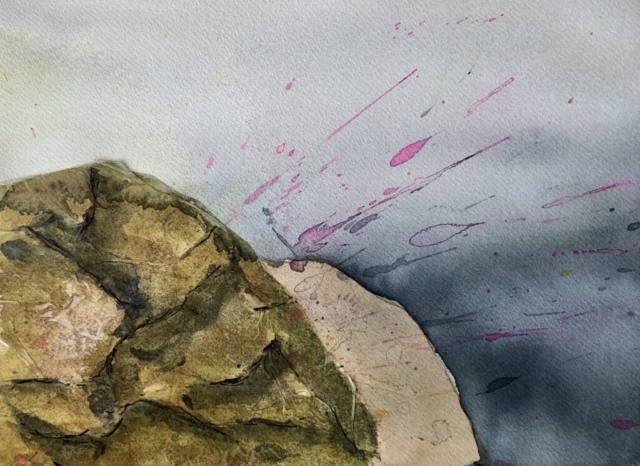 Sten ved stranden. 30x40cm. 2000kr.