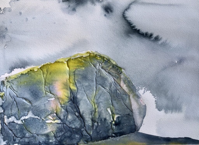 Sten ved stranden. 30x40cm. 2000kr.