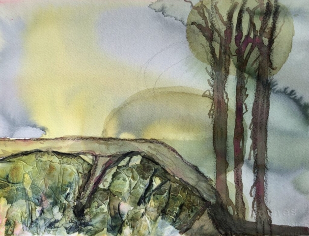 Træer ved stranden. 30x40cm. 2000kr.